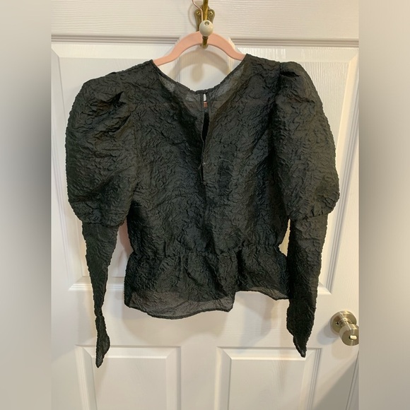 H&M black puffy sleeve blouse top size small - Picture 2 of 7